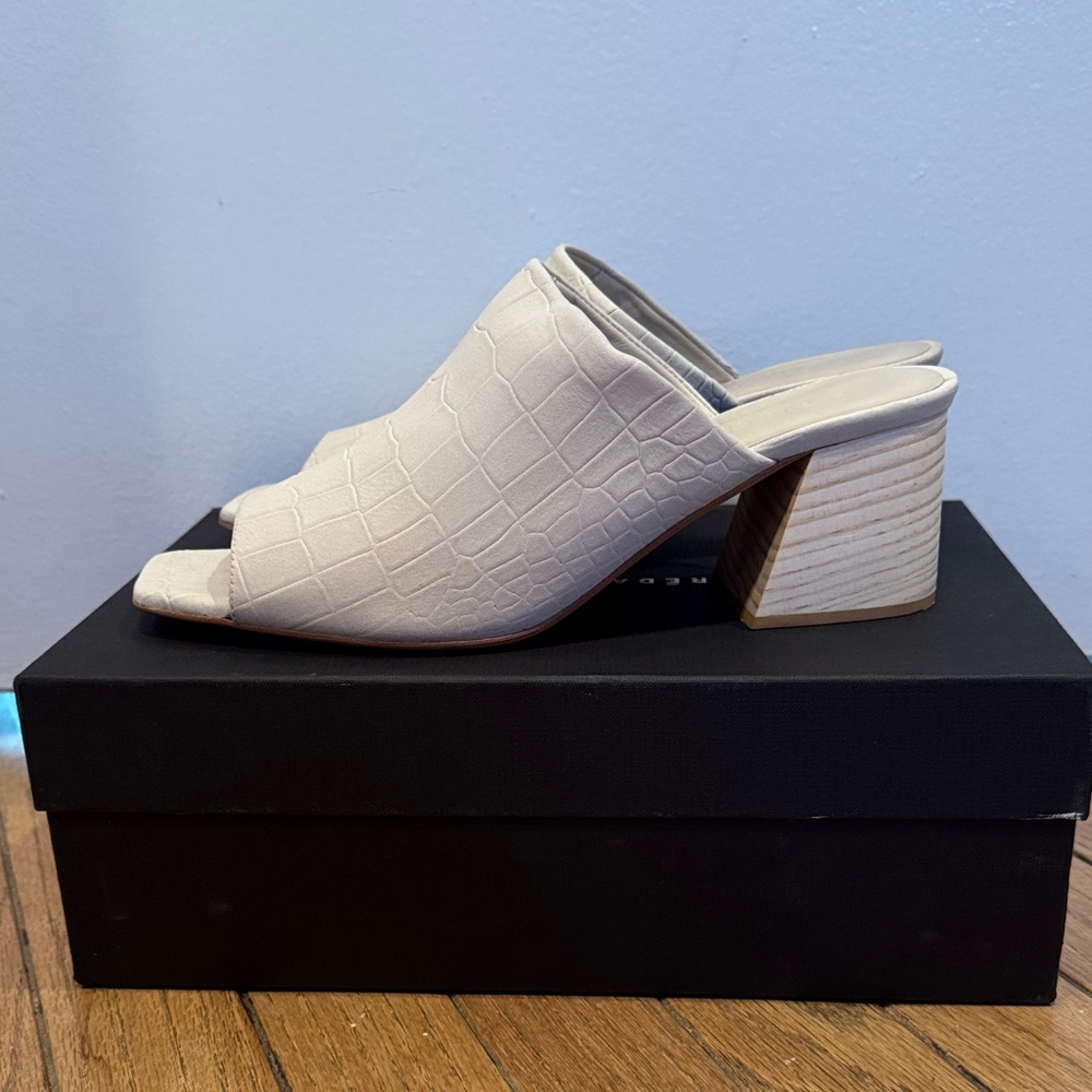 Freda Salvador Cream Croc-Embossed Mules